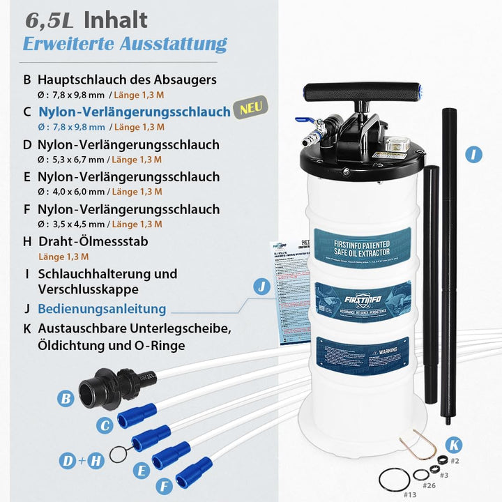 FIRSTINFO A1102EUY5 6,5L Manuelle und pneumatische | Ölpumpe Flüssigkeit Extraktor Pumpe | Ölansaugp