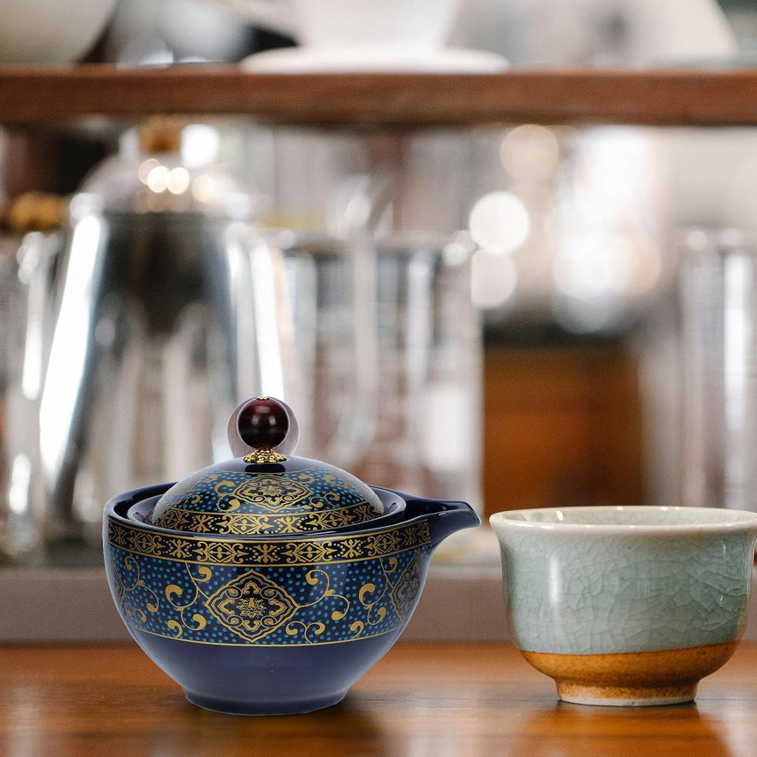 YARNOW Keramik Teekanne Japanische Kyusu Teekanne mit Holzgriff Teesieb Einhand Teekanne Retro Teeke