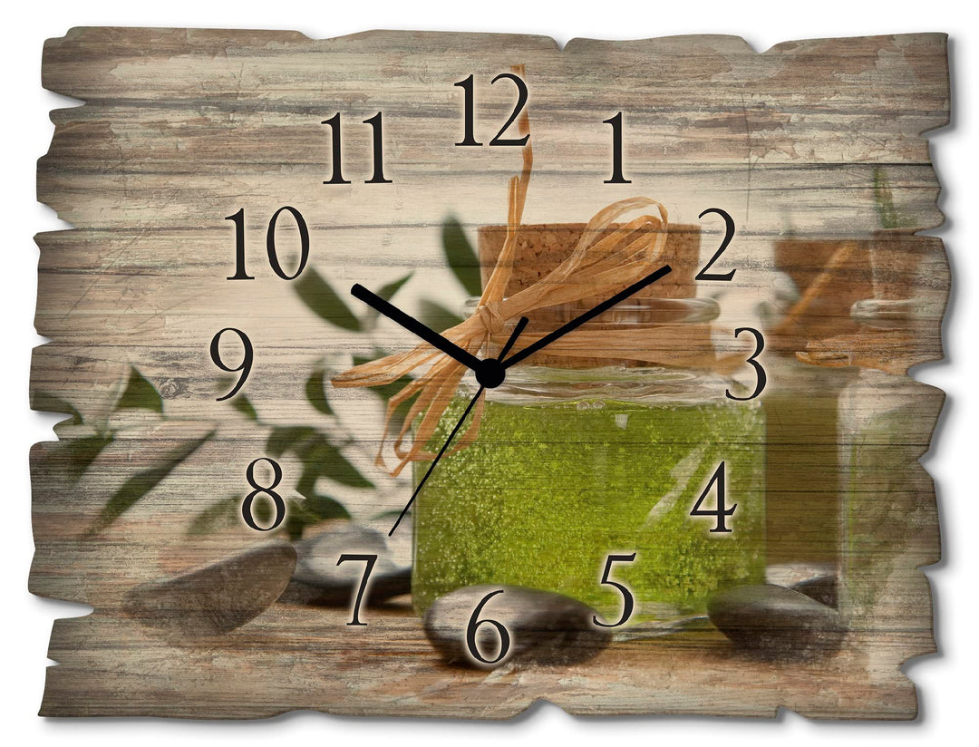 ARTLAND Wanddeko Wanduhr ohne Tickgeräusche aus Holz Quarz Uhr lautlos Rechteckig 40x30 cm Wellness