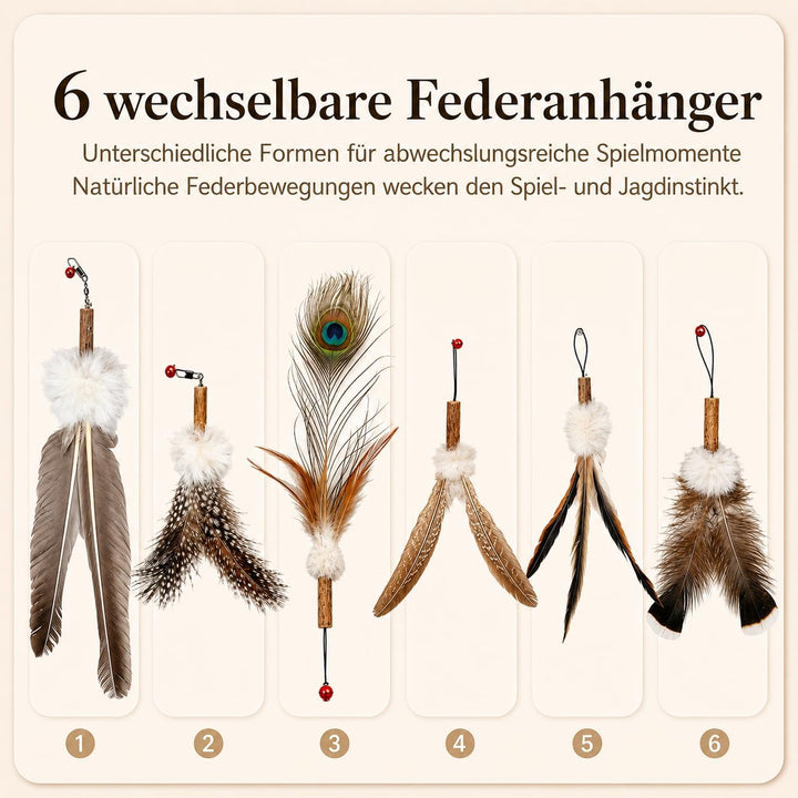 YEGUO Katzenangel stabil & lang (142cm) - Interaktives Katzenspielzeug Angel Set aus Carbon mit 6 Na