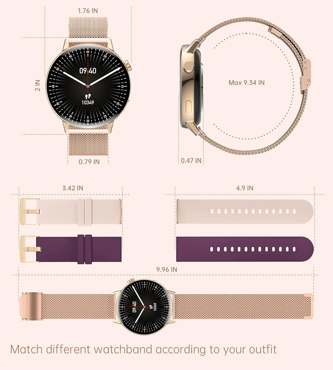 Iaret Smartwatch Damen mit Telefonfunktion, 1,32 Zoll HD Touchscreen Fitnessuhr mit Menstruationszyk