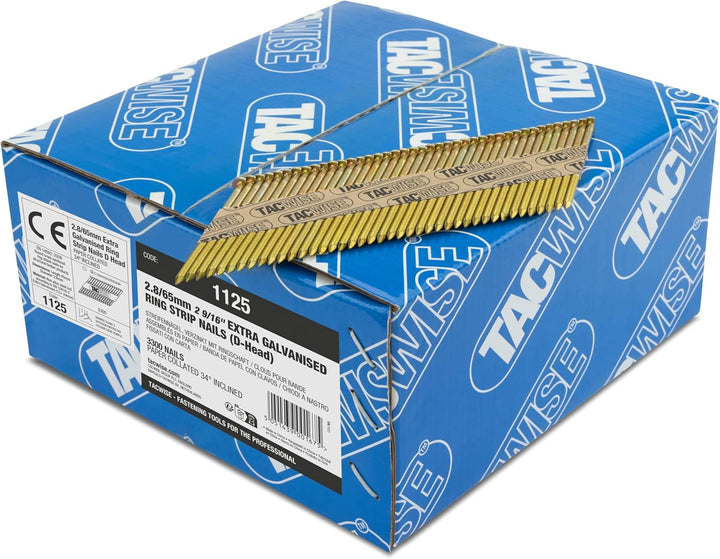 Tacwise 1125 Typ 2,8/65mm verzinkte Streifennägel Ring, 3.300 Stück, Silber