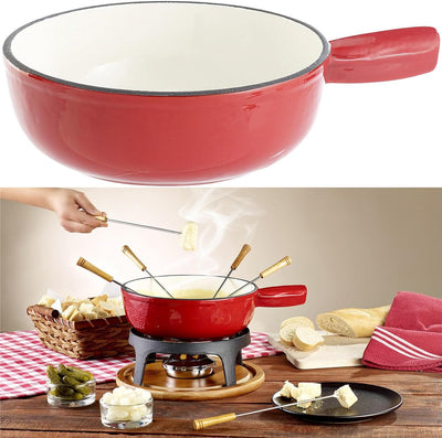 Rosenstein & Söhne Fondue Caquelon: 2er-Set Käsefondue-Töpfe aus Gusseisen, 24 cm (Käse-Fondue-Sets,