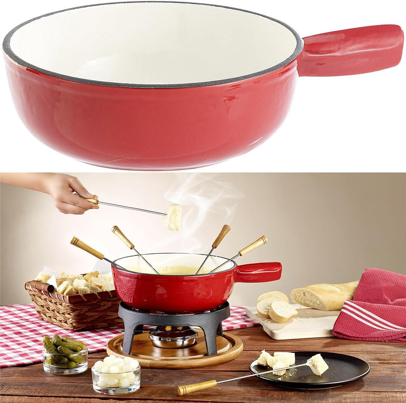 Rosenstein & Söhne Fondue Caquelon: 2er-Set Käsefondue-Töpfe aus Gusseisen, 24 cm (Käse-Fondue-Sets,
