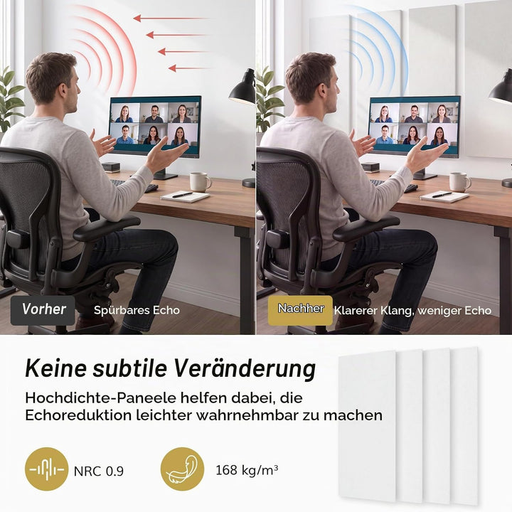 TONOR Gross Akustikpaneele Selbstklebend, 8 Pack 112x55 cm Schallschutzplatten Akustikplatten für Wa