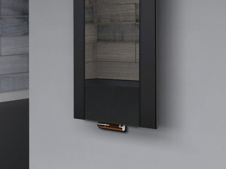 BADHEIZKÖRPER mit Spiegel Design Singapur 2 120x47cm 799 Watt schwarz (+1 Halter 15mm) SZAGATO Handt