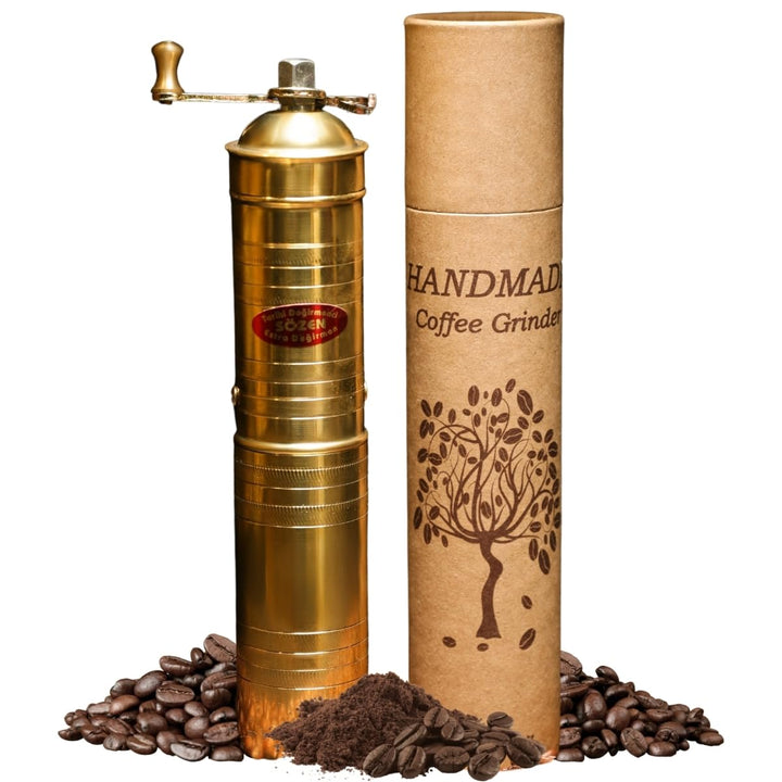 Manuelle Kaffeemühle, 22.9 cm, handgefertigt, Messing, manuelle Bohnenmühle mit verstellbarer Handku