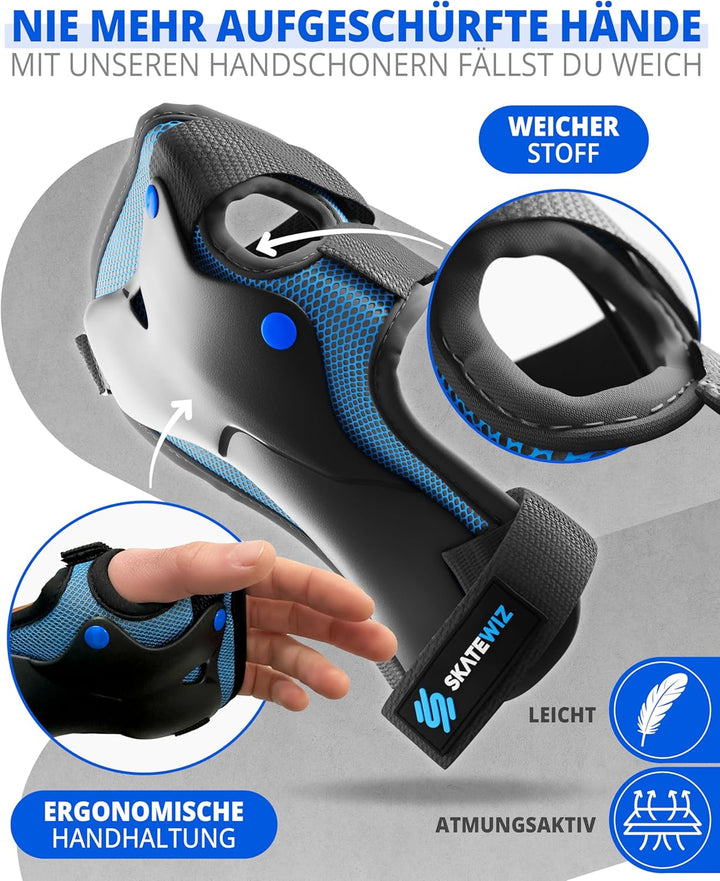 SKATEWIZ Kinder Protektoren Set Schoner - Inliner Knieschoner Kinder – Schützer Set [6er] für Kinder