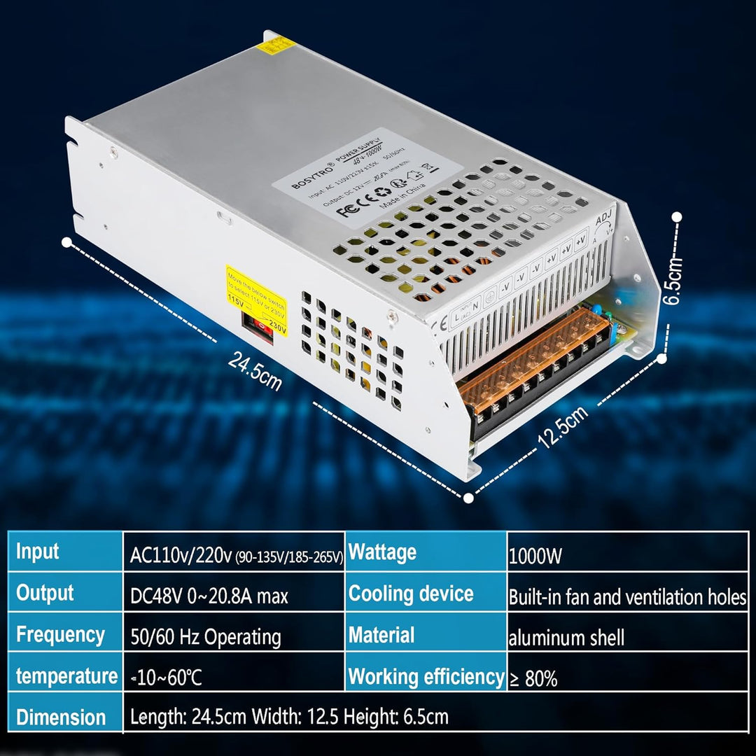 Universal Schaltnetzteil 48V 20.8A 1000W Geregelter Universal Netzteil AC 110V/220V (PSU SMPS) 48Vol