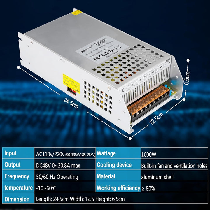 Universal Schaltnetzteil 48V 20.8A 1000W Geregelter Universal Netzteil AC 110V/220V (PSU SMPS) 48Vol