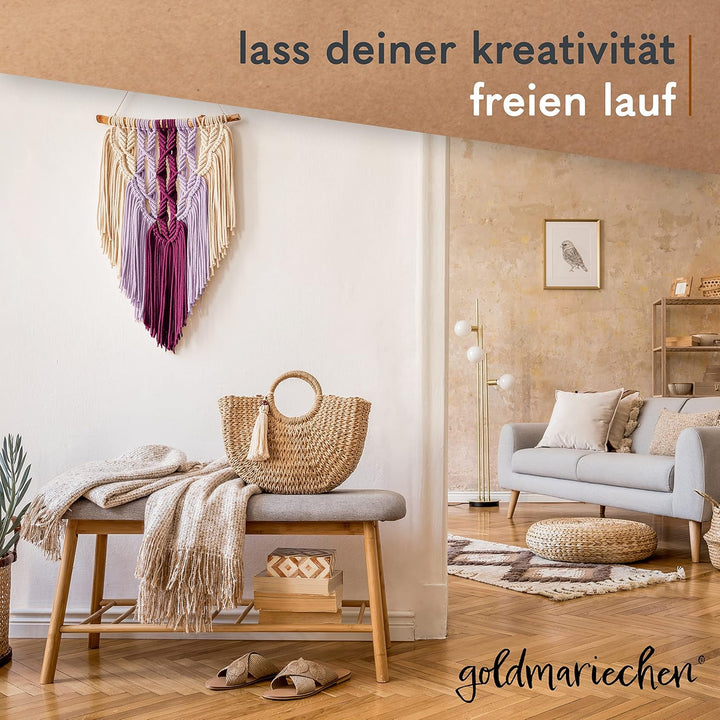 goldmariechen Premium Makramee Garn 3er Set (Naturell, Beere, Lavendel) | 3mm | 100% Baumwolle | pla