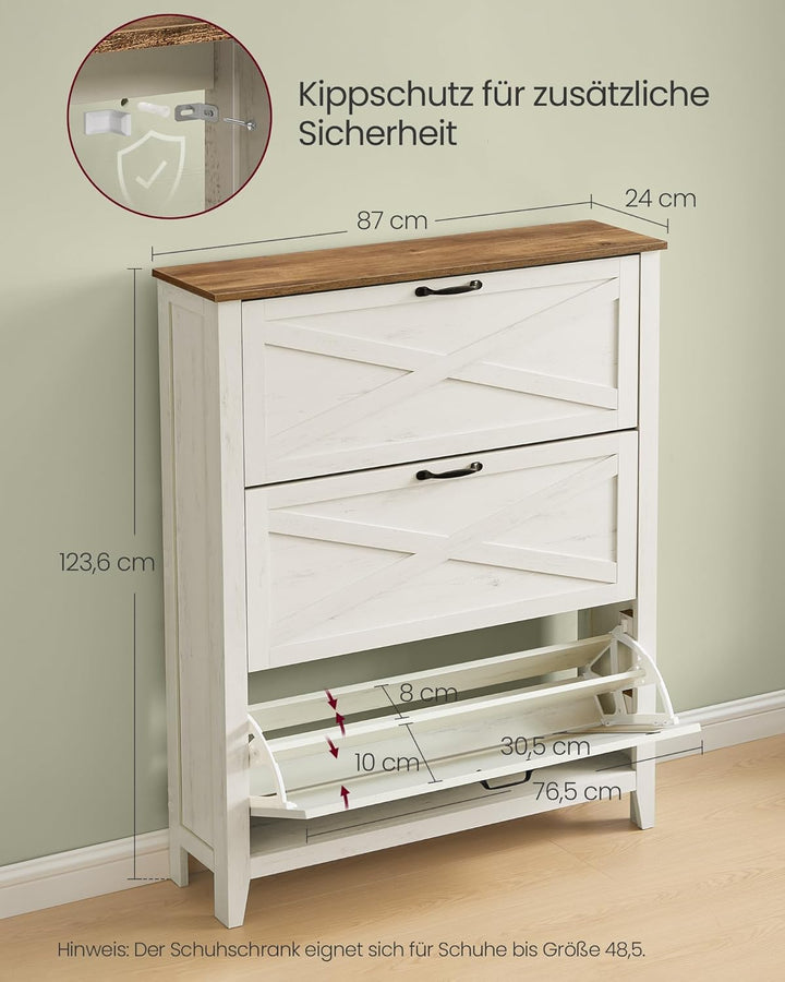 VASAGLE LIRY Kollektion - Schuhschrank 3 Klappen, Schuhkipper, freistehendes schmales Schuhregal, fü