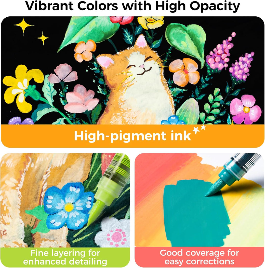 Ohuhu Acrylstifte mit Pinselspitze 72 Farben – Auto-Tintenregulierung, Hochdeckende Acrylic Markers,