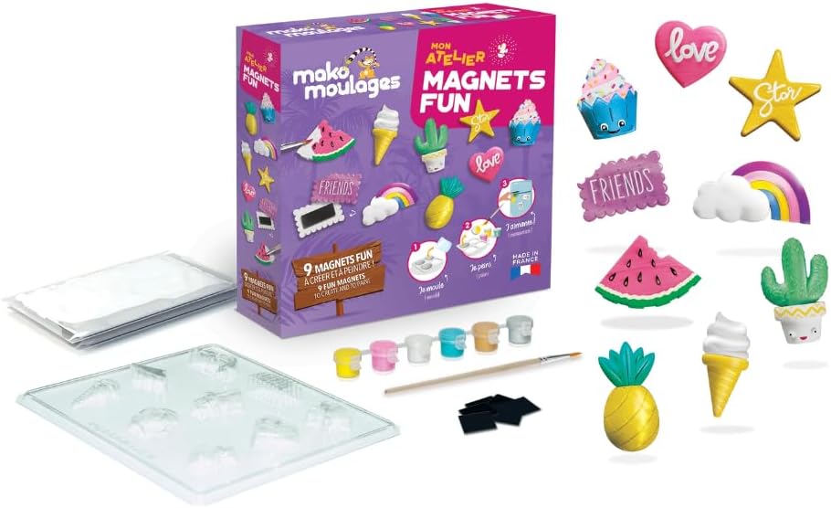 Mako moulages – Mon Atelier Magnets Fun – kreatives Freizeitset – Gips und Farbe – 9 Kunststoffabdrü