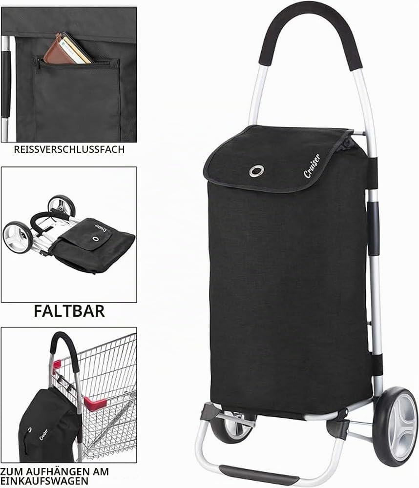 Cruiser Einkaufswagen 40 Liter - Faltbare einkaufstrolley (schwarz), Schwarz