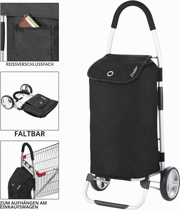 Cruiser Einkaufswagen 40 Liter - Faltbare einkaufstrolley (schwarz), Schwarz