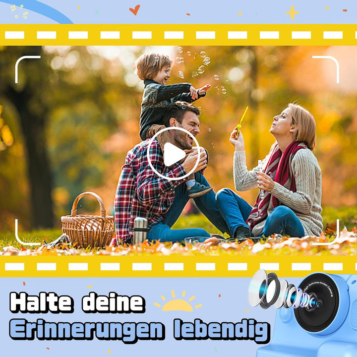 Sofortbildkamera Kinder, 1080P Kinderkamera Sofortbildkamera mit 180° Klappobjektiv, 2" Kinderkamera