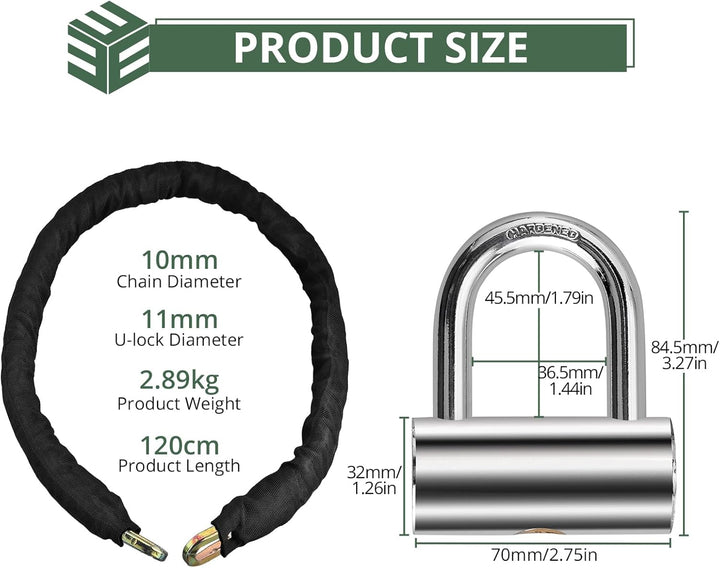 EYPINS Motorradschloss Fahrradschloss, 120cm ø10mm Kettenschloss Motorrad Kettenschloss Fahrrad Roll