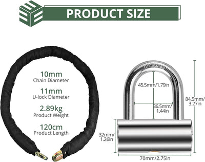 EYPINS Motorradschloss Fahrradschloss, 120cm ø10mm Kettenschloss Motorrad Kettenschloss Fahrrad Roll