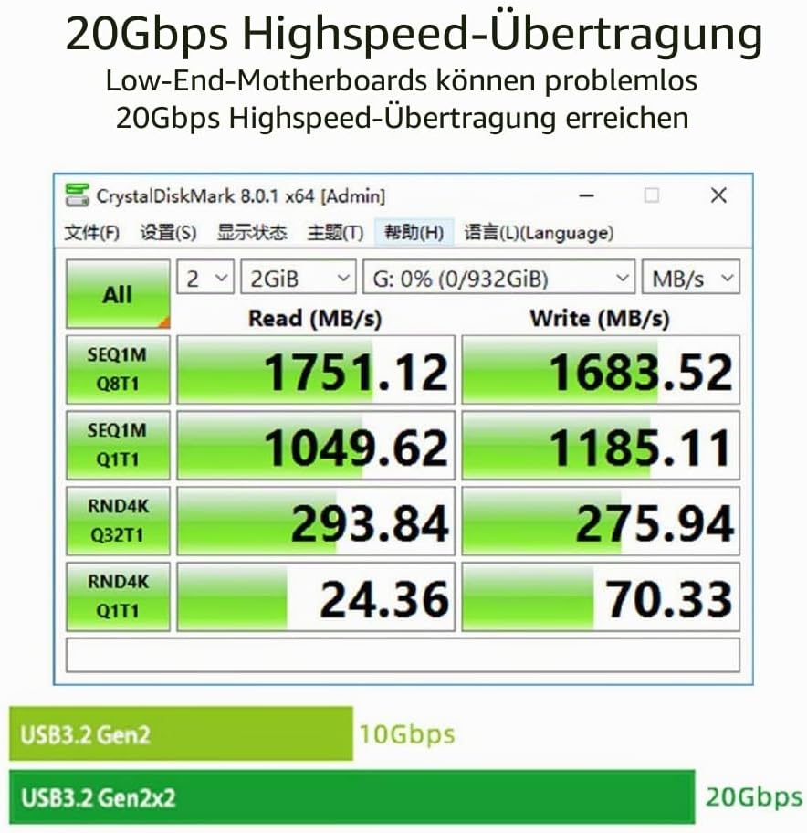 xiwai 20 Gbit/s USB 3.2 Gen2 Typ-C USB-C auf PCI-E 4X Express Kartenadapter für Desktop-Motherboard