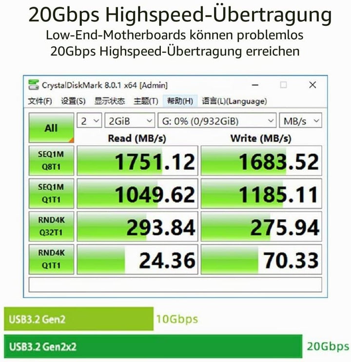 xiwai 20 Gbit/s USB 3.2 Gen2 Typ-C USB-C auf PCI-E 4X Express Kartenadapter für Desktop-Motherboard