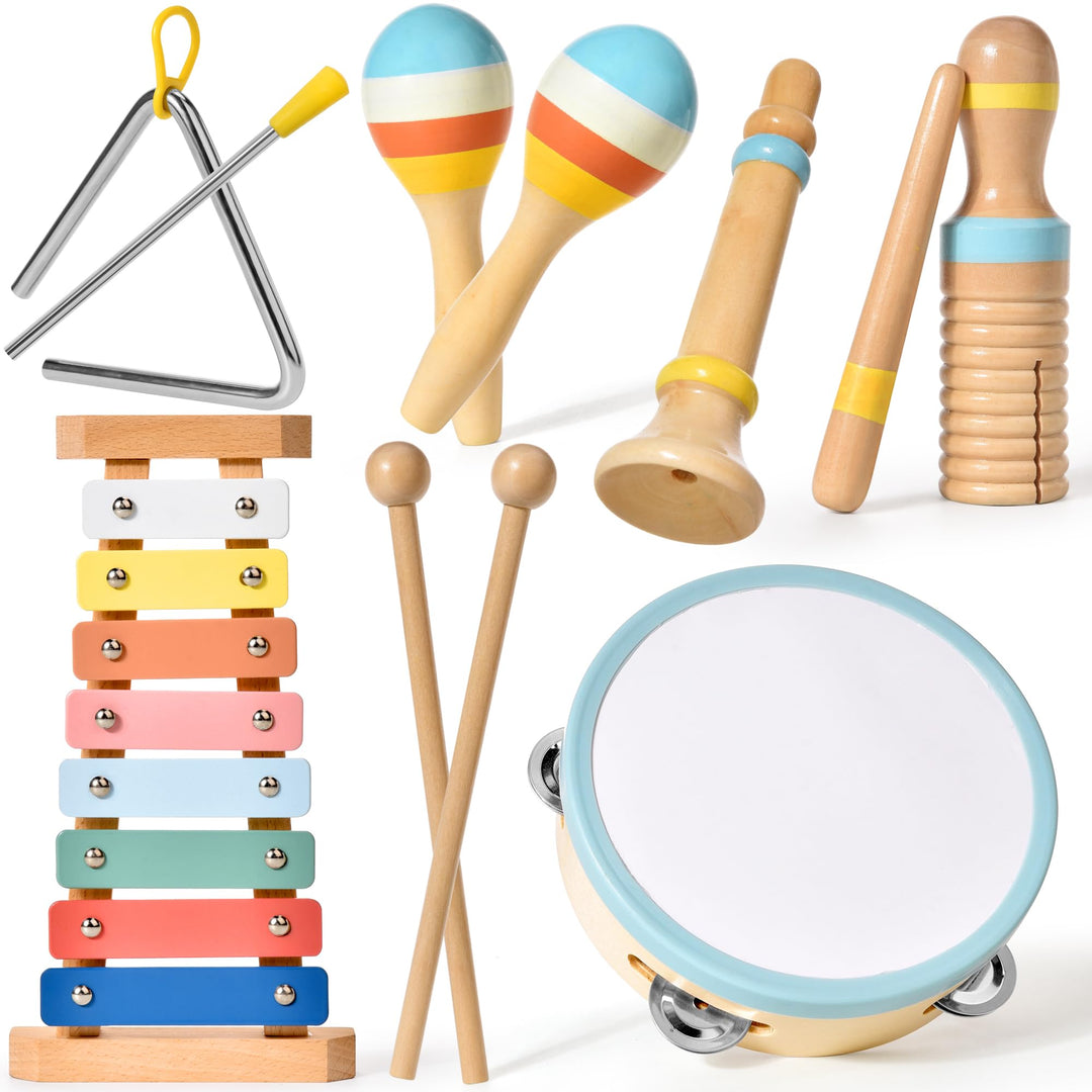 Baby Musikinstrumente Montessori-Holzspielzeug für Kleinkinder von 1-3 Jahren, 6 in 1 Musikinstrumen