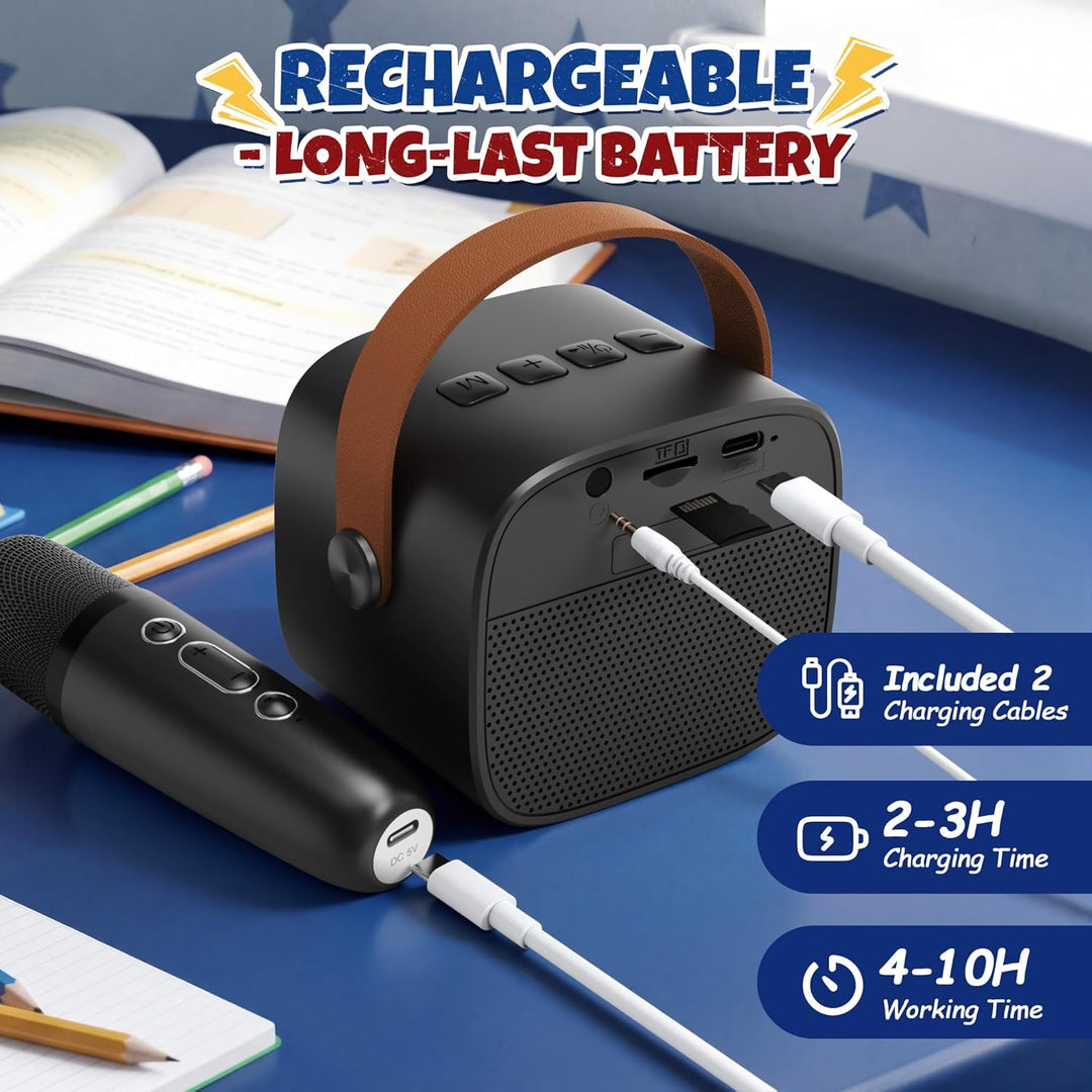 YLL Mini-Karaoke-Maschine für Kinder, tragbarer Bluetooth-Lautsprecher mit 2 kabellosen Mikrofonen,