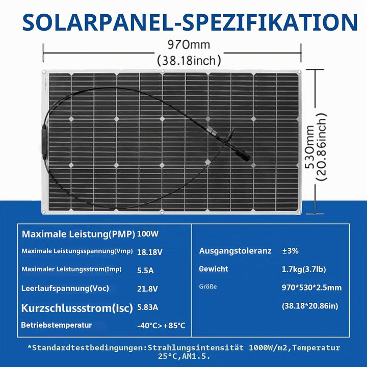 100Watt Flexible Solar Panel Tragbare 18V Monokristallines Solarmodul hocheffiziente Solarpanels sin