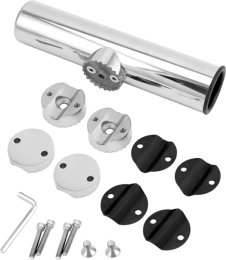 QWORK® 2 Stück Angelrutenhalter 360° Drehbar - Edelstahl 304 - Klemmung auf 19~25 mm Schienen - für