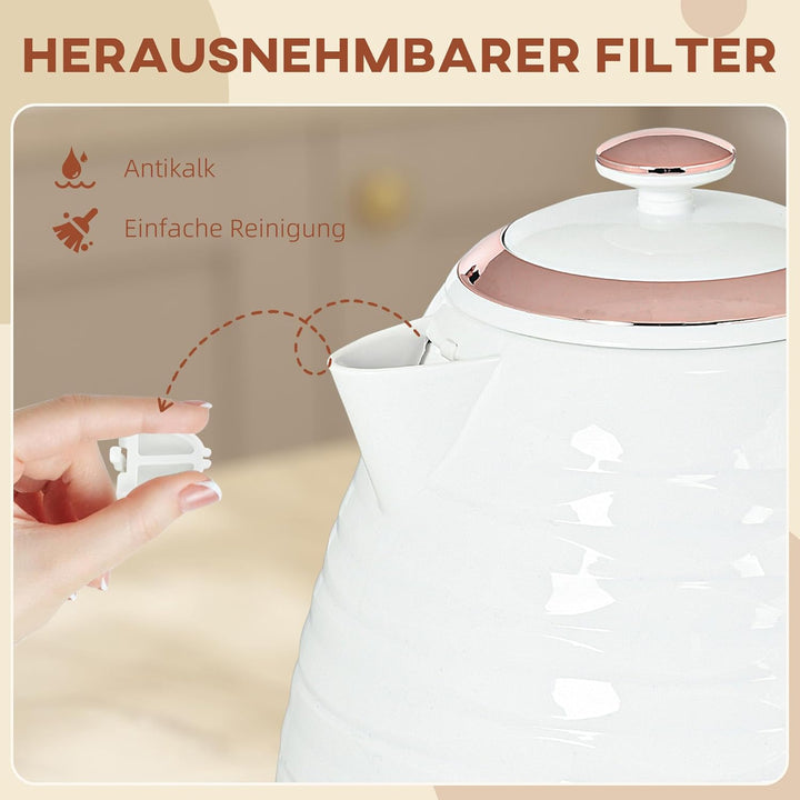 HOMCOM Wasserkocher 1,7 L, 2200W, Kabellos, Schnellkochfunktion, BPA-Frei, Elektrischer Wasserkocher