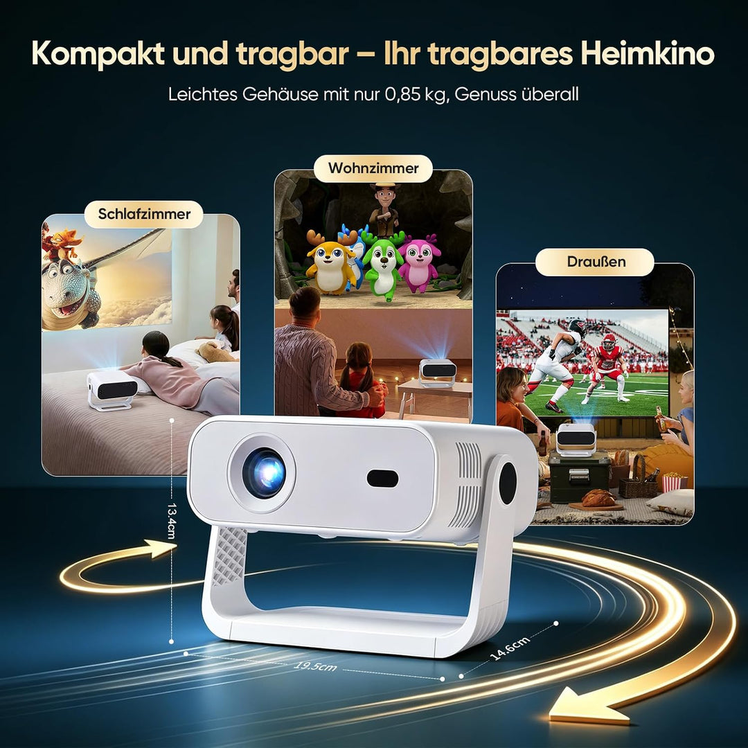 Wielio Neuer Smart Mini Beamer Integrierte APP, Android 14, Unterstützt 1080P und 4K-Dekodierung,Aut