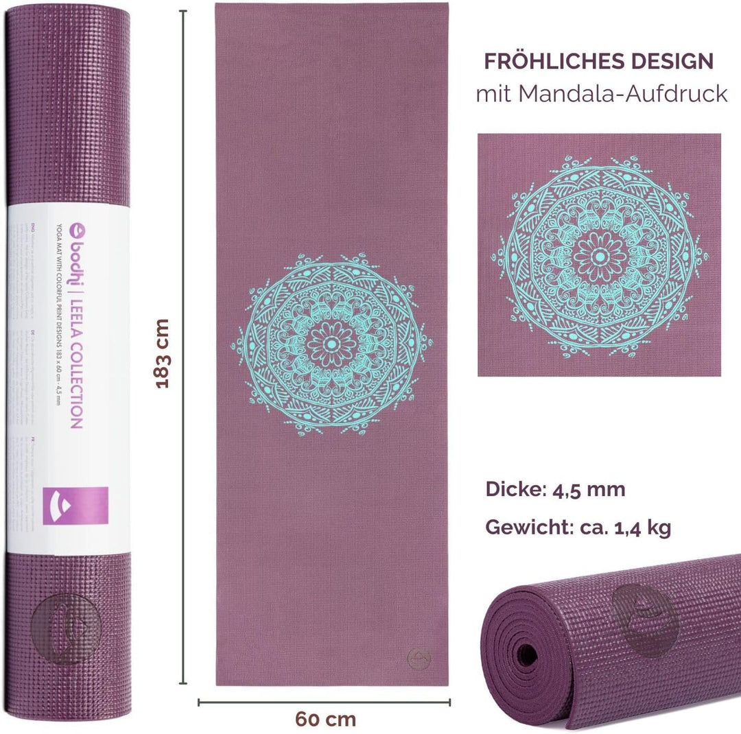 Yogamatte LEELA COLLECTION, viele Farbkombinationen und Design-Prints, Sticky Mat, leichte PVC-Matte