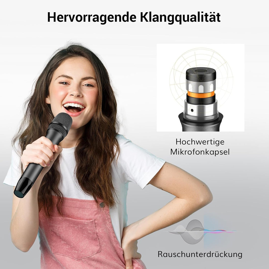 TONOR Dual Mikrofon Kabellos System, Funkmikrofon drahtloses Karaoke Mikro Set Wireless Microphone 6