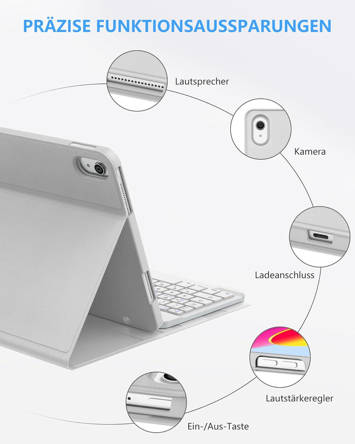 Hülle mit Tastatur für iPad 11/10 Generation (2025/2022, 11/10,9") – Bluetooth 5.0 Keyboard, QWERTZ