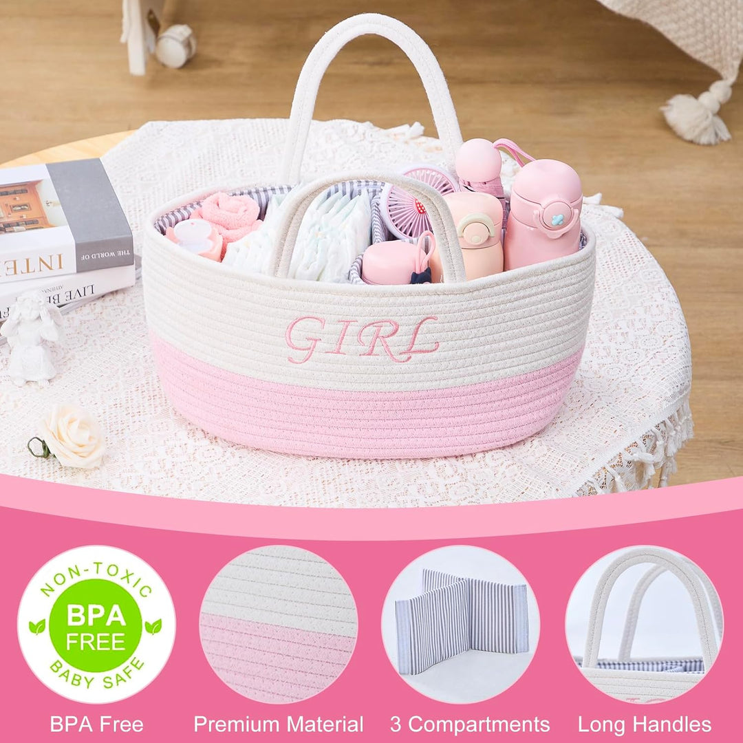 3-Fach Windelhalter Korb – Organizer Babygurt mit abnehmbarem Teiler – Windelhalter, Tücher, Wechsel