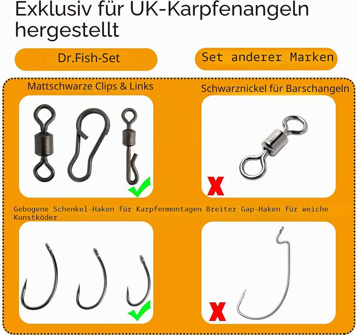 Dr.Fish 314-tlg. Karpfenangeln Zubehör Set in praktischer Box (12x10x3,5cm) - Komplettes Köder & Rig