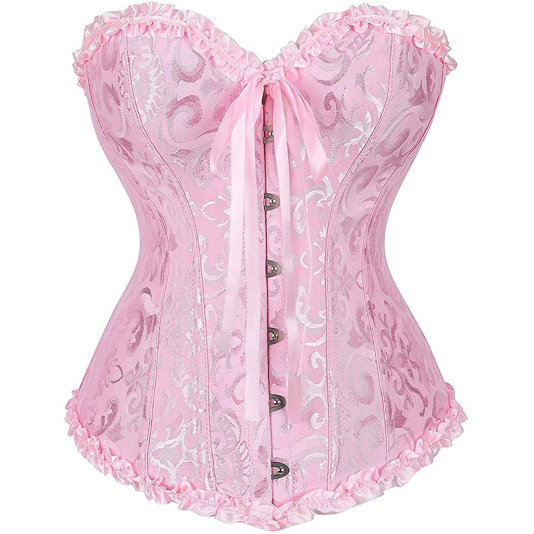 Damen Korsett Bauchweg Vollbrust Corsage Top Gothic Burlesque Schnüren Bustier Rosa XL, Rosa XL