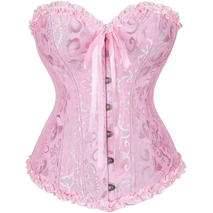 Damen Korsett Bauchweg Vollbrust Corsage Top Gothic Burlesque Schnüren Bustier Rosa S, Rosa S