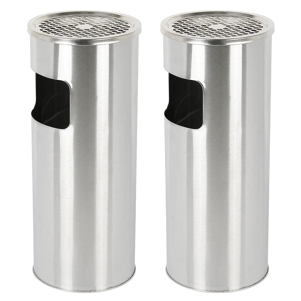 Mülleimer mit Aschenbecher für den Aussenbereich – Standaschenbecher aus Metall, Silber, 25*25*60cm-