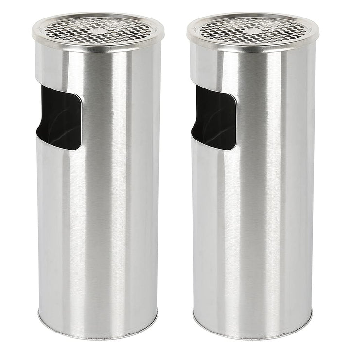 Mülleimer mit Aschenbecher für den Aussenbereich – Standaschenbecher aus Metall, Silber, 25*25*60cm-