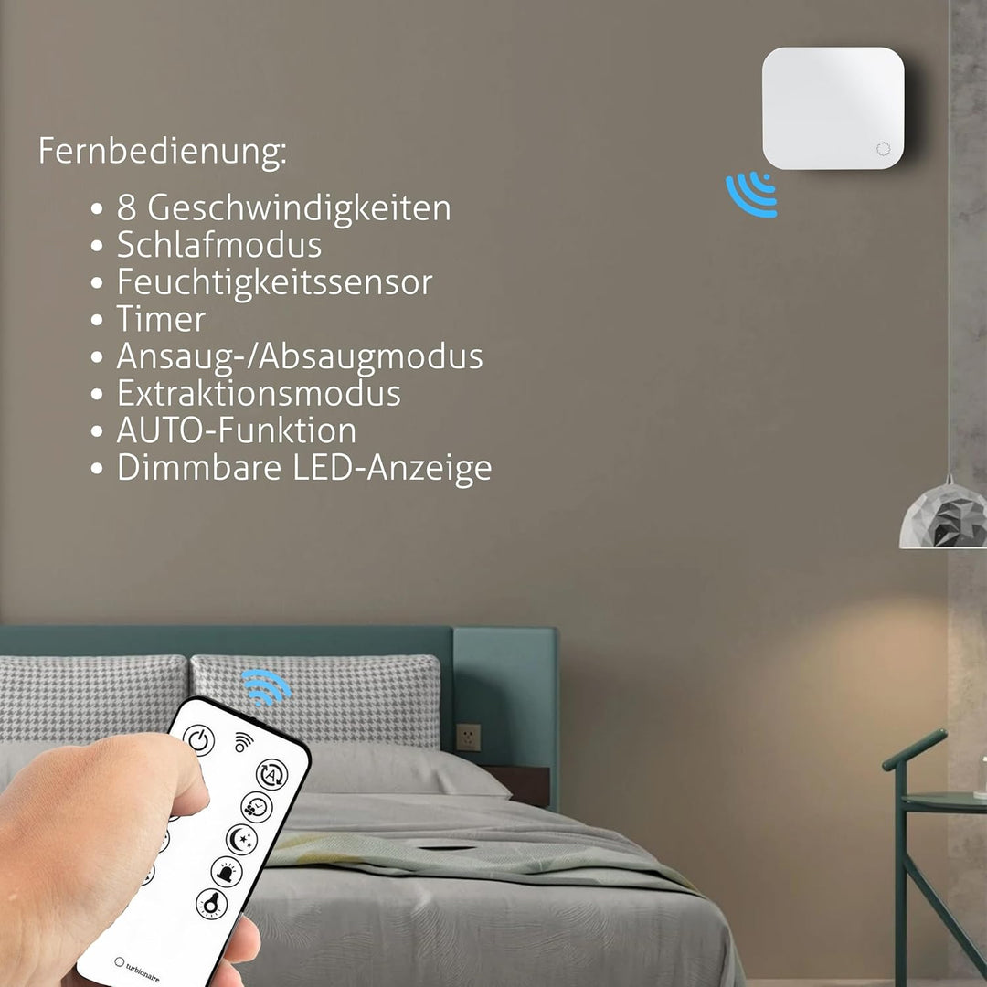 Turbionaire Trend HRV 150 WM Dezentrale Belüftung mit Keramik-Wärmerückgewinnung, Feuchtigkeitssenso