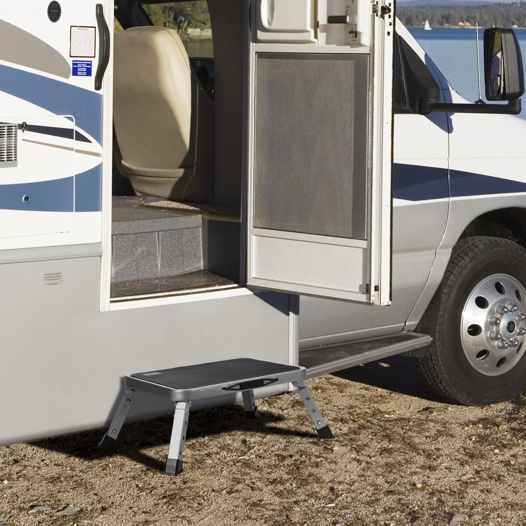 QWORK® Tritthocker Klappbar und Höhenverstellbar aus Robustem Eisen, Rutschfeste Plattform, für Camp