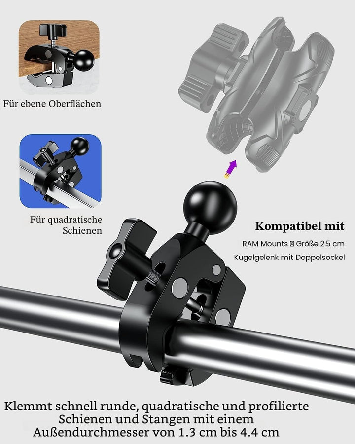 BRCOVAN Aluminiumlegierung Lenkerklemmbasis mit 1 Zoll TPU Kugel für Schienen mit Einem Durchmesser