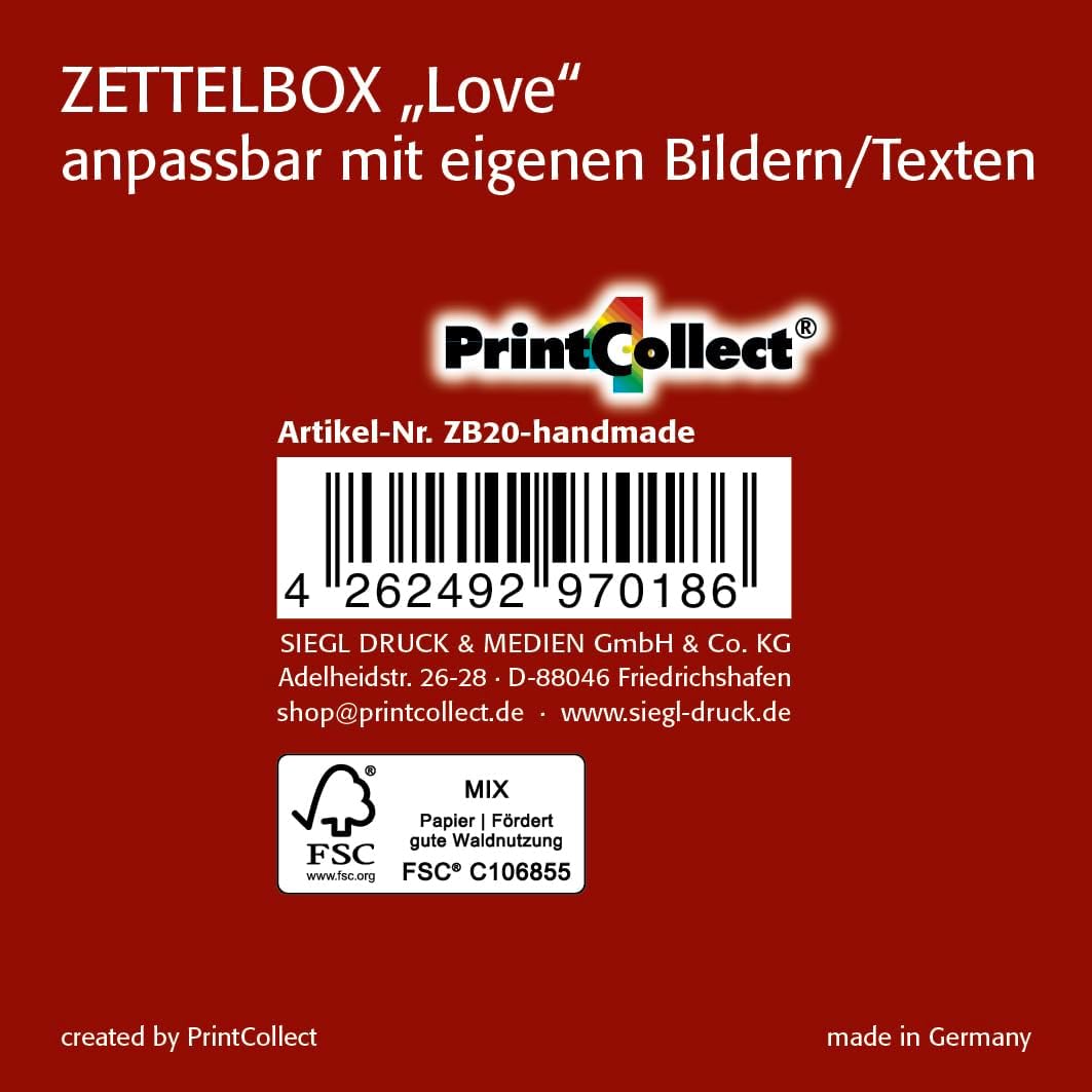 Zettelbox „handmade“, personalisierbar mit deinen eigenen Bildern, stabil verarbeiteter 400g Hartkar