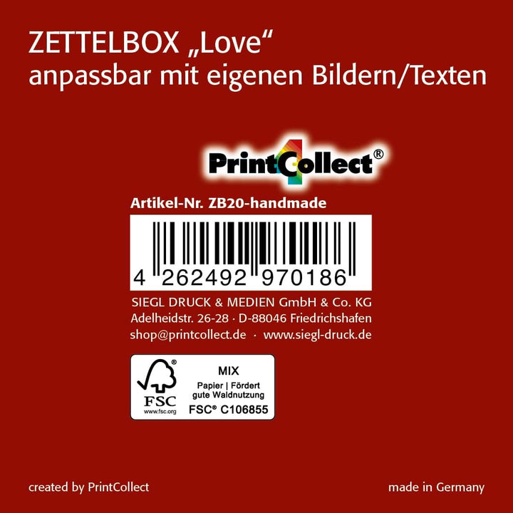 Zettelbox „handmade“, personalisierbar mit deinen eigenen Bildern, stabil verarbeiteter 400g Hartkar
