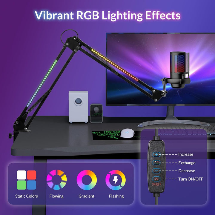 Todeco RGB Mikrofonarm mit Lichteffekt, Verstellbarer Mikrofon Ständer