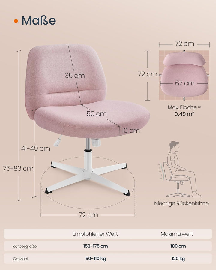 SONGMICS HOME Schneidersitz Stuhl, Schminkstuhl, Drehstuhl ohne Armlehnen, Schreibtischstuhl, breite
