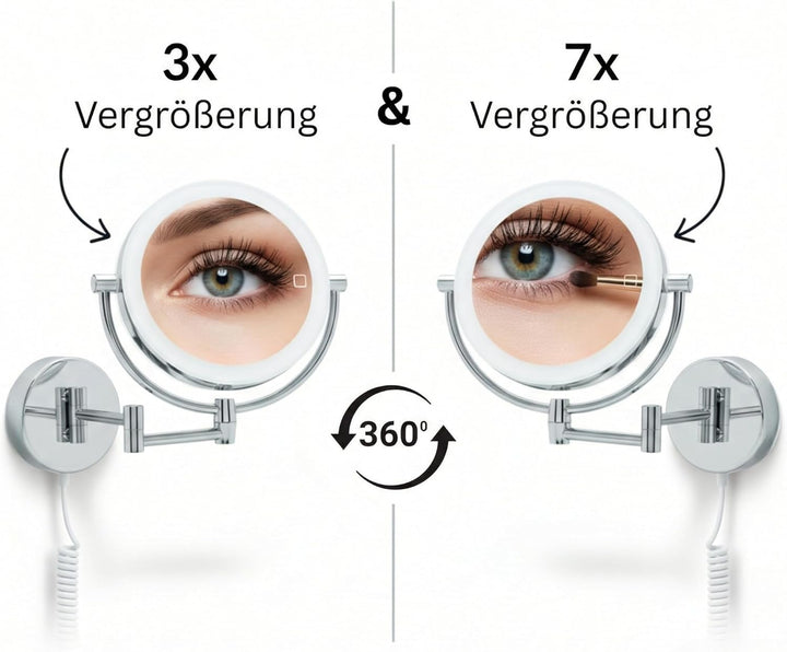 Libaro LED Kosmetikspiegel Modena Vergrösserungsspiegel 360° Schminkspiegel mit Wandmontage und Dimm