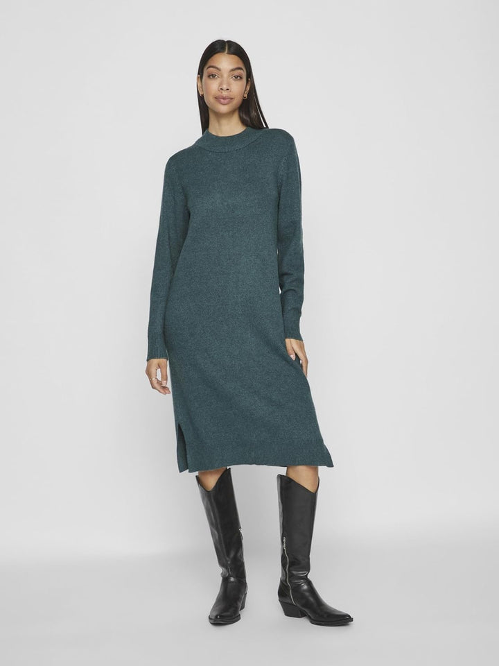 Vila Damen VIRIL Crew Neck L/S MIDI Dress - NO 14061427 XL Grün, XL Grün