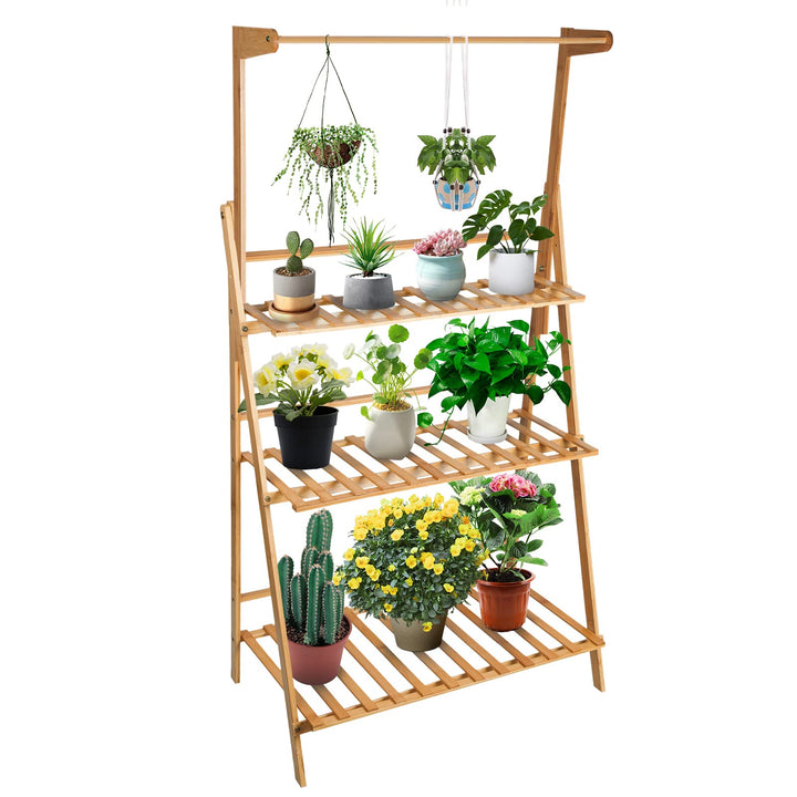 THINFAR Blumentreppe Holz, Blumenständer für innen draussen, 3-stufig, Blumentreppe Klappbar, Blumen
